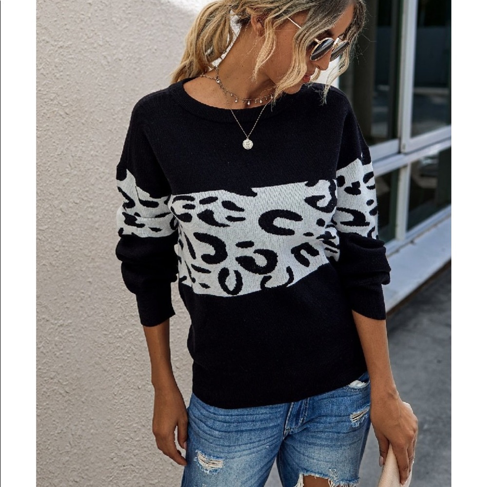 LAST ONE !! Leopard Color Block Sweater (UNWORN)